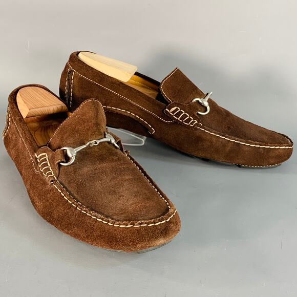 TO BOOT NY Size 10.5 Brown Silver Suede Horsebit Slip On Drivers Loafers
